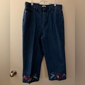 Christopher & Banks Blue Cropped Jeans with Embroidery